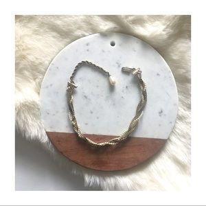 Vintage Braided Gold & Pearl Choker Necklace